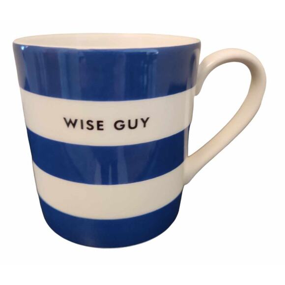 New w/Tag Kate Spade Lenox “Wise Guy” Chic Speak Blue White Stripe Coffee Mug - Picture 1 of 4